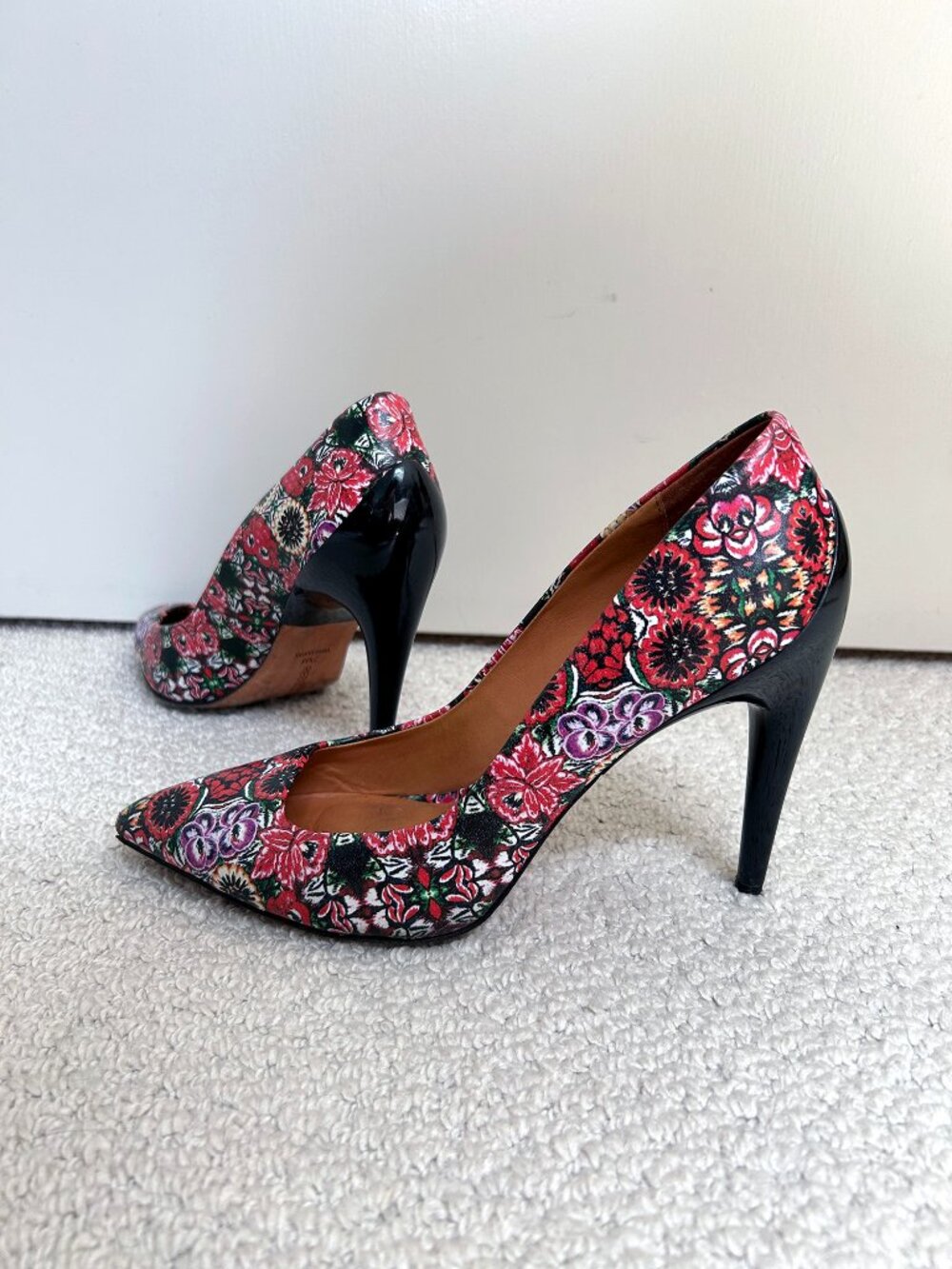 Rebecca Minkoff Mexiflower Printed Leather Heels - US 7.5 Red & Black Stilettos